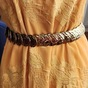 Vintage 70's - 80's Golden Metal Elastic Concho Belt